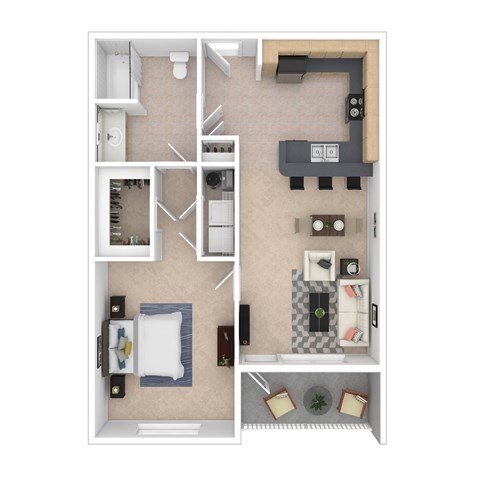 Floor plan for 1 bed, 1 bath, 756 sqft